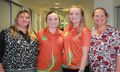 Academy Graduates Emily-Rose Wagner and Amanda Johnson enjoy their graduation with mums Annette Harper (first left) and Katrina Johnson.