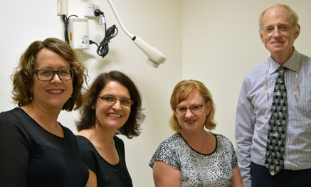 Renal nurse Bernadette Taylor, Dr Sam Donaldson, diabetes nurse Sharon Munsie, and Dr Adrian Kark getting ready for the first clinic.